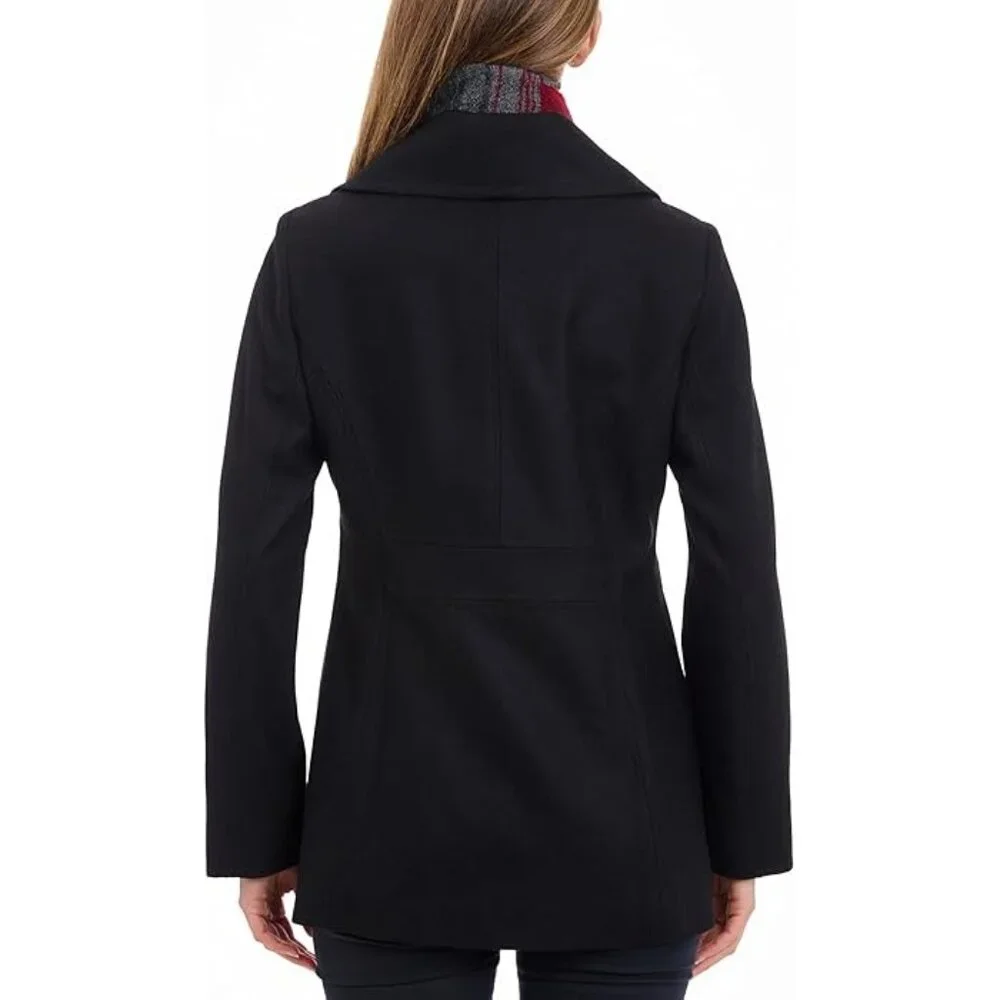 LONDON FOG Womens Double Breasted Peacoat with Scarf Black Size Medium NEW - Picture 2 of 11